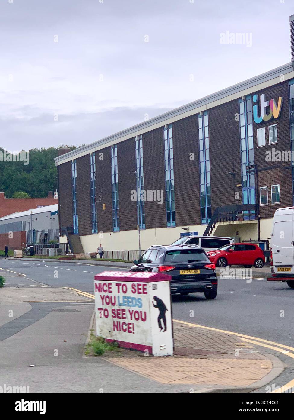 ITV Centre Leeds Nice to see you to see you nice sign aerial place UK British News English famous Centre building outside broadcast broadcasting - Smartphone Captured Stock Image