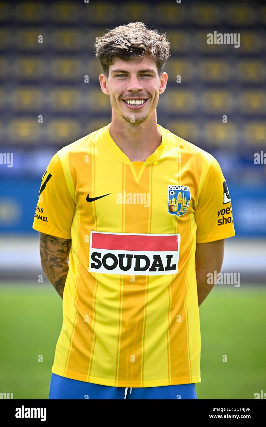 Westerlo's Jordan Bos poses for a portrait picture at the 2025-2026 photoshoot of Belgian Jupiler Pro League soccer team KVC Westerlo, Tuesday 22 July 2025 in Westerlo. BELGA PHOTO JOHAN EYCKENS Stock Photo