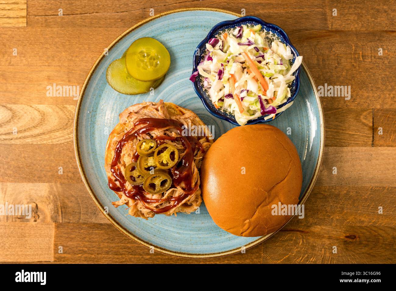 Pulled pork sandwich on a plate Stock Photo