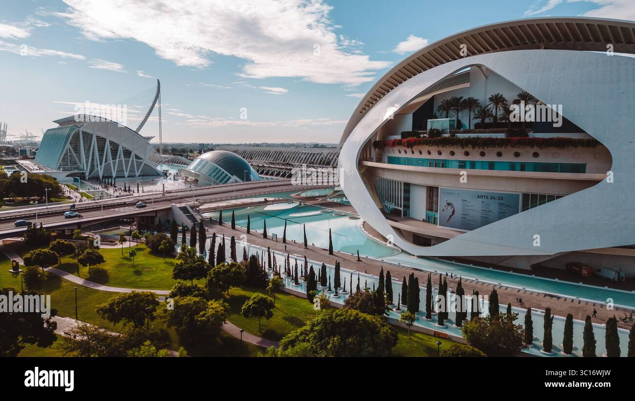 Science View Aerial view of the futuristic City of Arts and Sciences complex, a ...