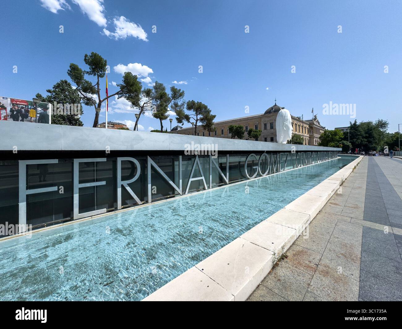 Centro Fernan Gomez, Julia, white marble sculpture by Jaume Plensa in Plaza Colon, Madrid, Spain - Smartphone Captured Stock Image