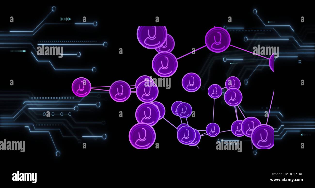 Blue purple neon circular connection hi-res stock photography and ...