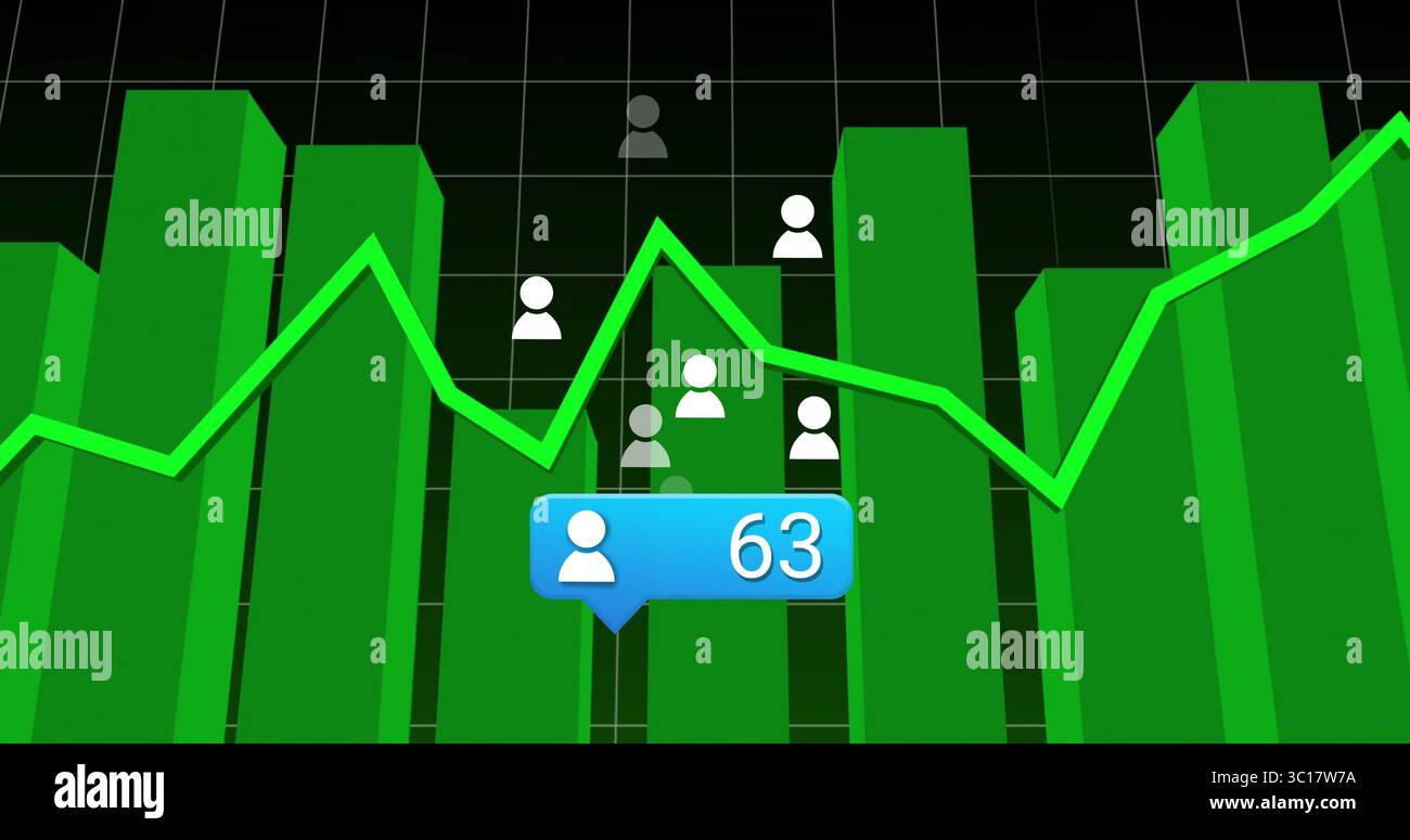 Displaying 3D green bars and line graph on grid dashboard, featuring ...