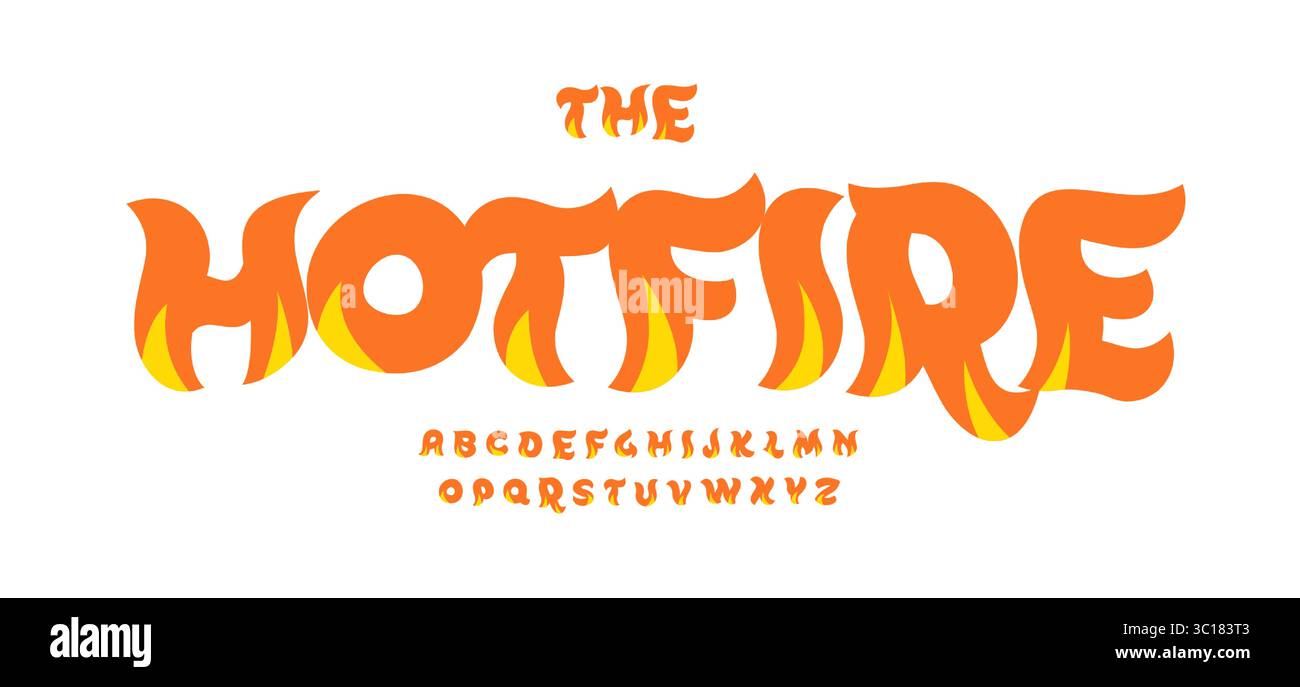 Burning comic font, bold flaming letters, funky bonfire alphabet, hot ...