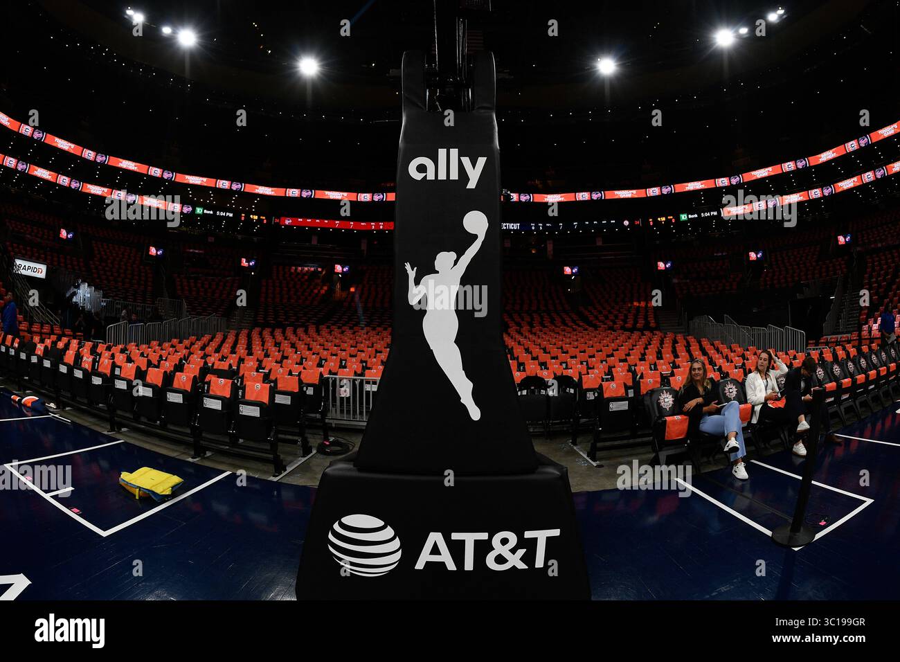 BOSTON, MA - JULY 15: A general view of the Ally Bank logo, WNBA logo ...