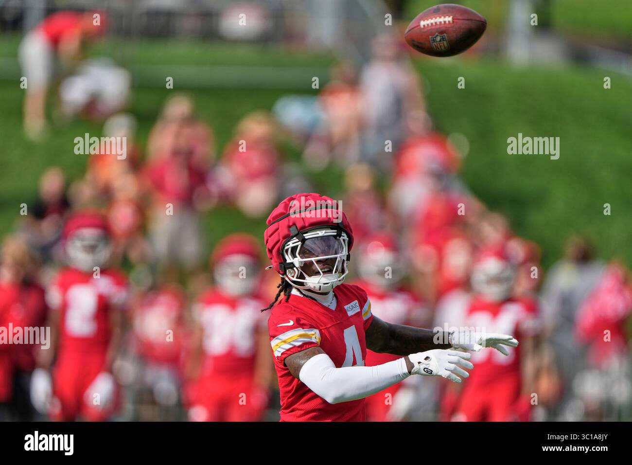 Kansas City Chiefs wide receiver Rashee Rice shares after a pass at NFL ...