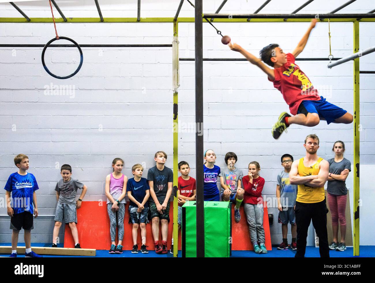 November 21, 2017 - Edina, Minnesota, USA - Ellis Rothke tested well on the grip line.    ] GLEN STUBBE â€¢ glen.stubbe@startribune.com Tuesday, November 21, 2017  ..If you want your kid to drop the video game controller and get off the couch, you can take your pick of gyms and clubs and teams in the Twin Cities in sports ranging from fencing to figure skating to rowing...Add being a ninja warrior...In the last two or three years, at least six gyms have sprung up in the metro area offering to train people to be ninja warriors just like on the obstacle course contest NBC television show, ''Amer Stock Photo
