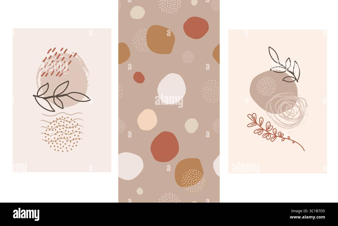 Boho Seamless Pattern and Abstract Posters Set vector Stock Vector