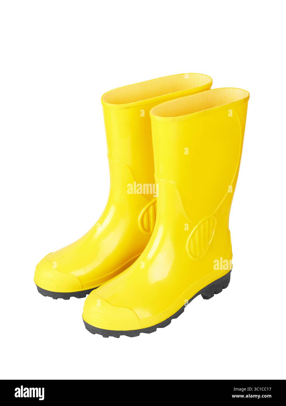 Yellow rubber boots isolated on white background Stock Photo