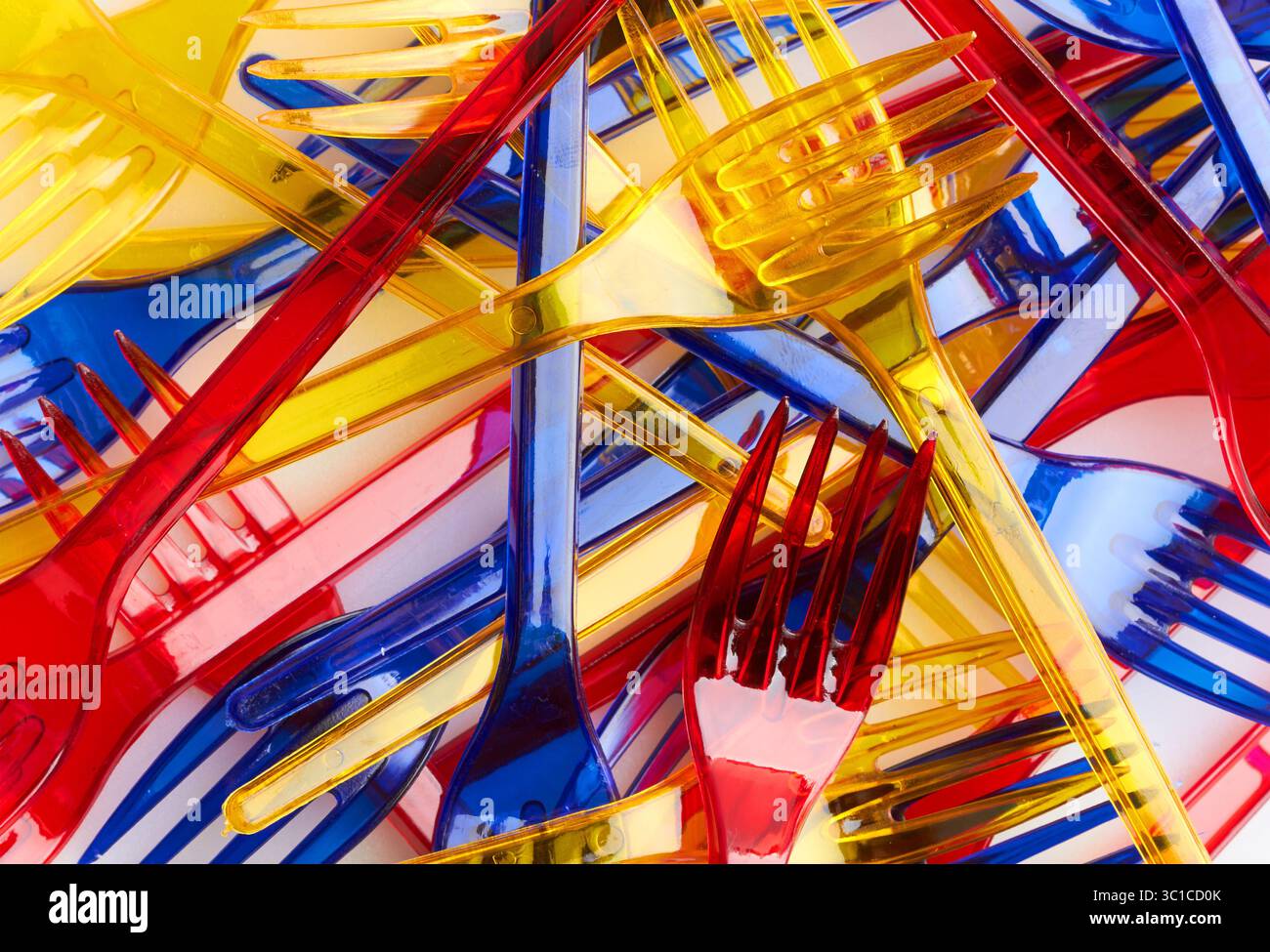 Set of colored plastic forks close-up Stock Photo