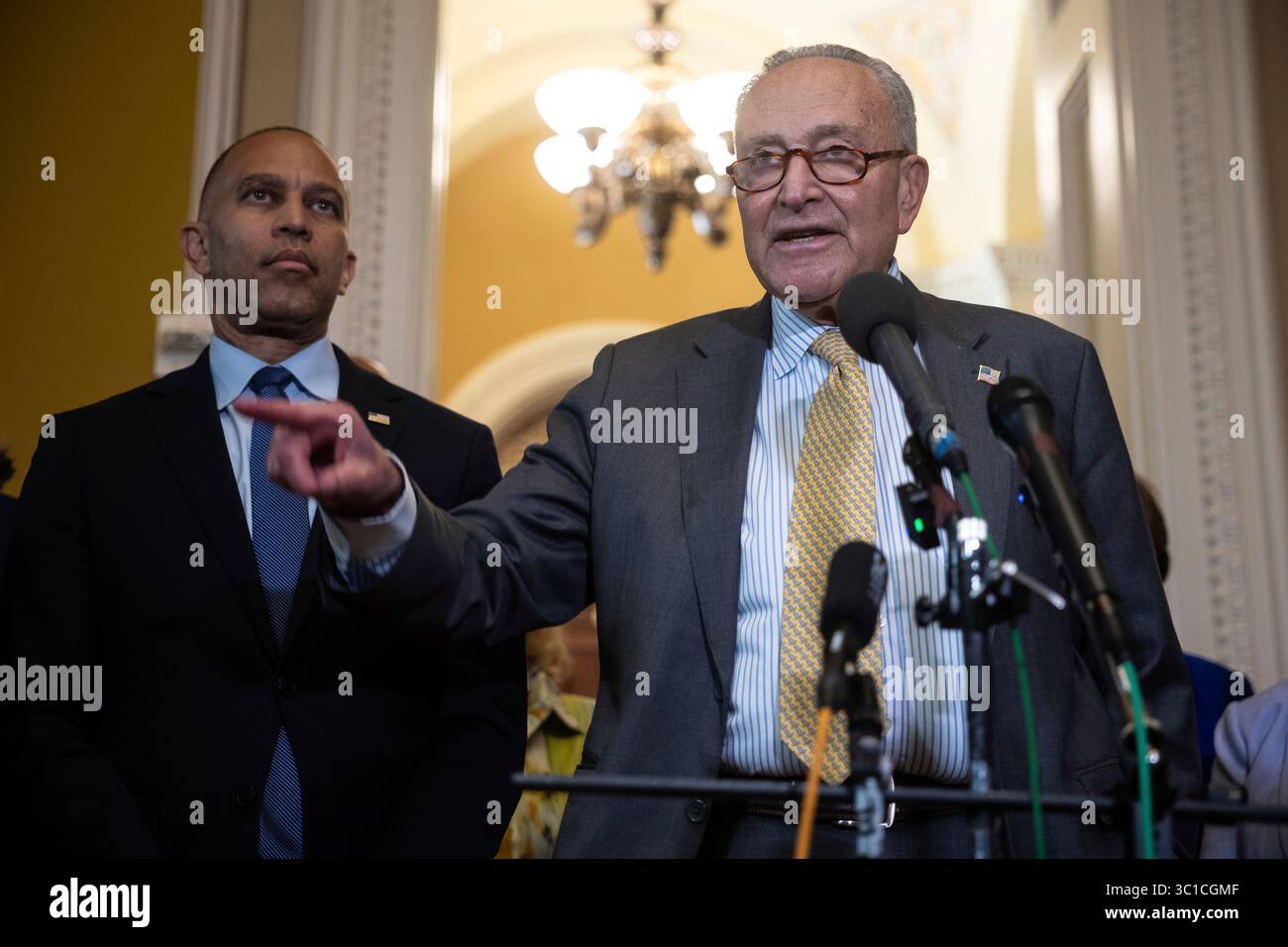 Senate Minority Leader Chuck Schumer (D-N.Y.) speaks to reporters ...