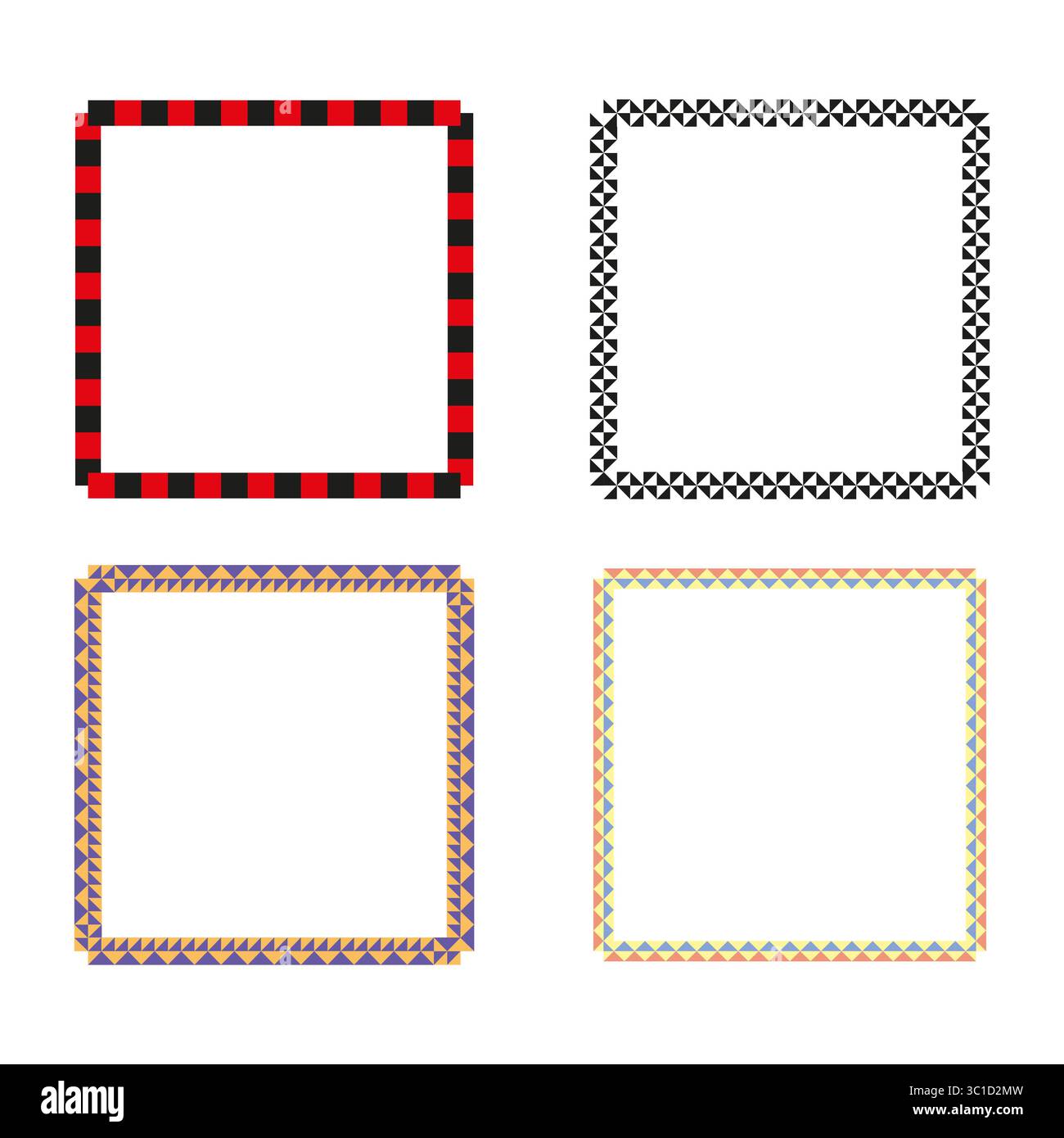 Bold square borders. Triangular pattern frames. Checkered red shapes. Colorful vector symbols. Stock Vector
