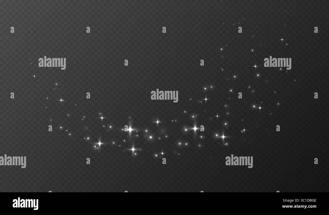 White sparkling stars, shiny particles light effect, transparent flying ...