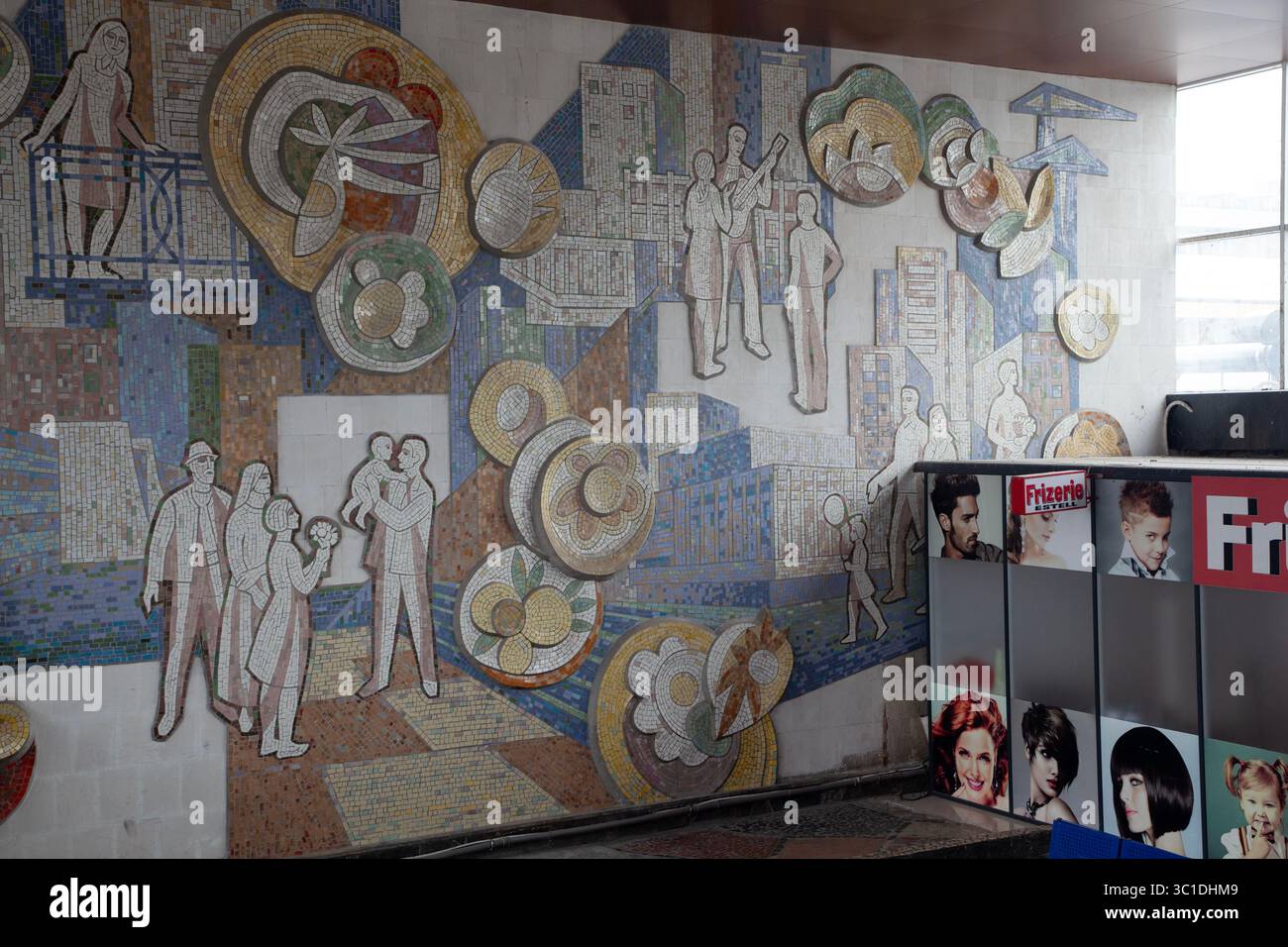 "The City is Flourishing and Being Built" Mural by Mikhail Burya at the bus station in Chișinău Moldova Stock Photo