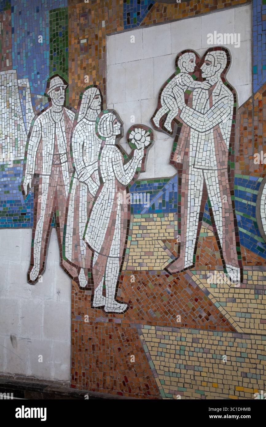 "The City is Flourishing and Being Built" Mural by Mikhail Burya at the bus station in Chișinău Moldova Stock Photo