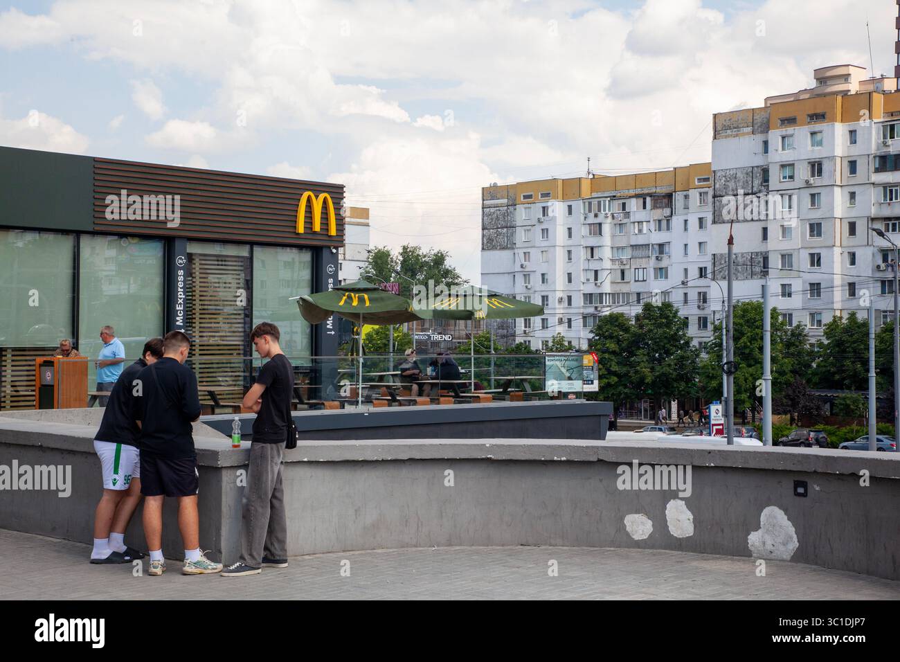 McDonalds restaurant and apartment building in Chișinău Moldova Stock ...