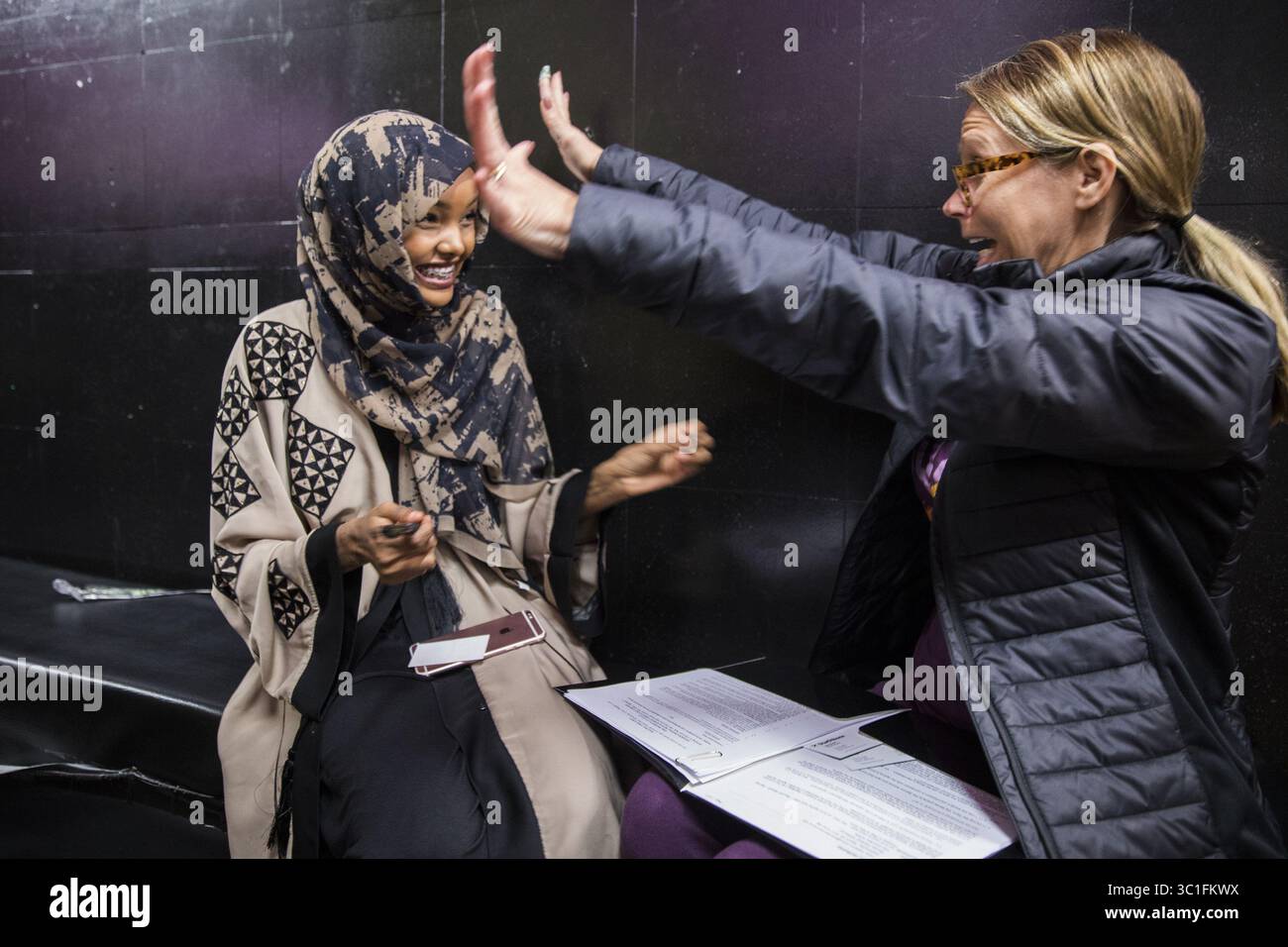 March 9, 2017 - Minneapolis, MN, U.S.A - Halima Aden hugs her manager ...