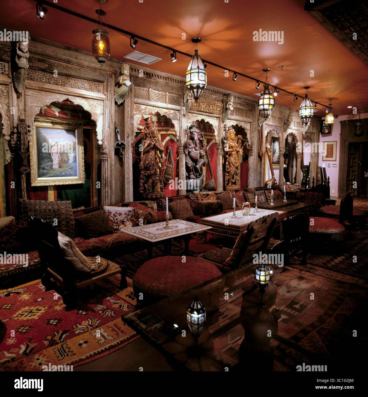 Jun 26, 2006; Osceola, WI, USA; Indian party room ''I'd been bringing things back from India since I started going there in 1970 to study ayurvedic medicine. I used the furniture and other architectural items to furnish the Aveda Institute and the various shops. When I sold the company, I had all these archways and pillars, so I put them here. If you go to maharaja's temples in India, this is what rooms in them look like. I have a tandoori oven in here, so this is where we eat when we have Indian food.'' Mandatory Credit: Photo by /Minneapolis Star T/ZUMA Press. (©) Copyright 2006 by Minneapol Stock Photo