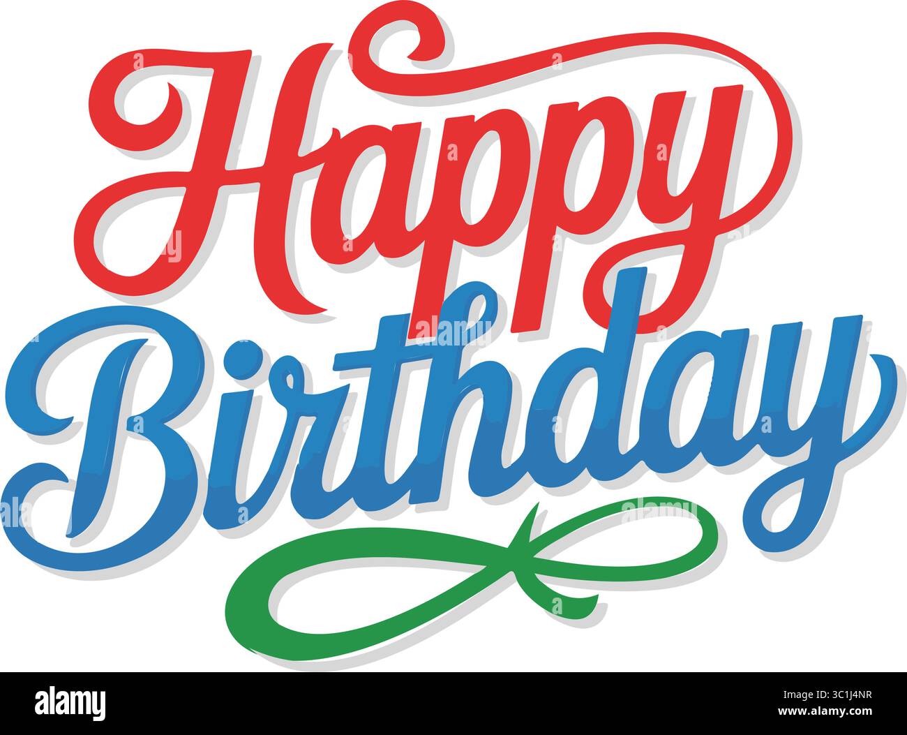 Colorful Happy Birthday Script  Vector Calligraphy Greeting Stock Vector