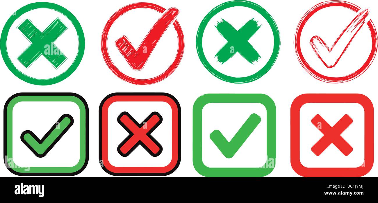 Check mark and Cross Icon Set Vector Illustration Stock Vector