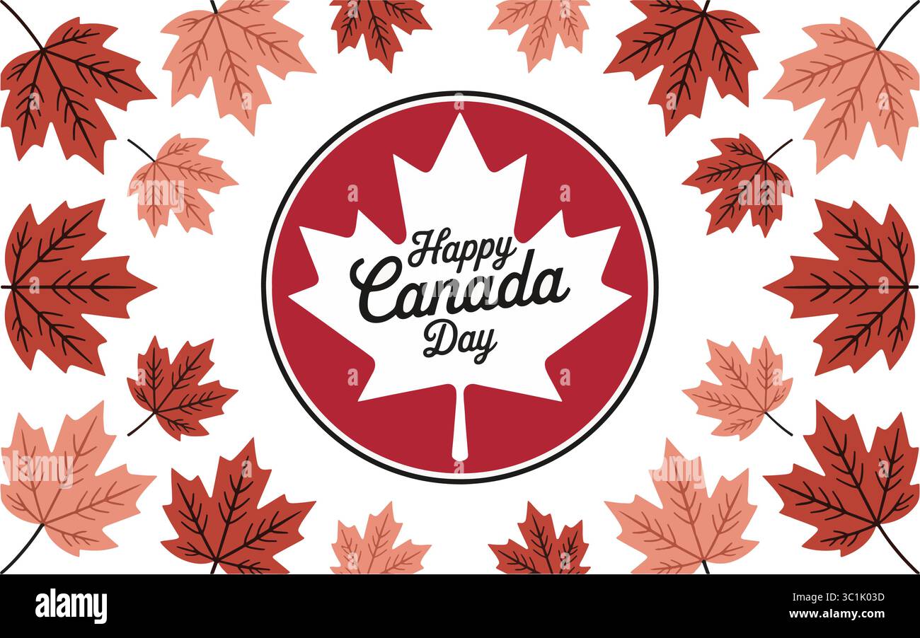 Happy Canada Day Greeting Card with Maple Leaf Emblem and Pattern Stock Vector