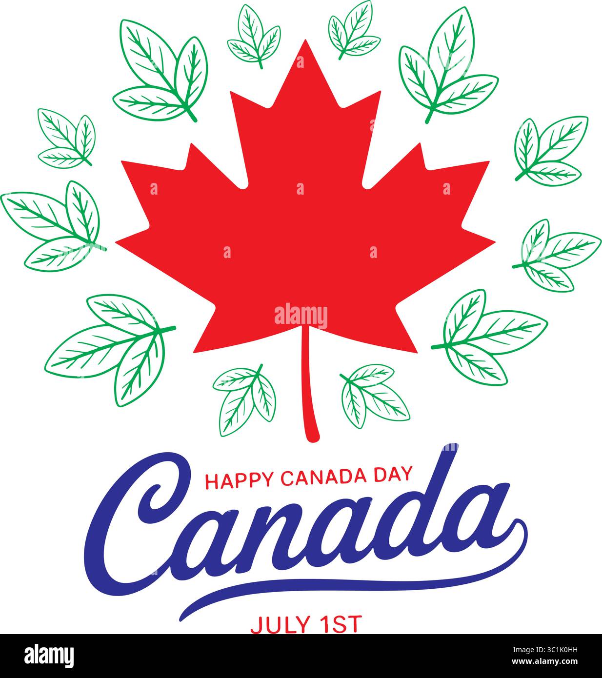 Happy Canada Day Graphic with Red and Green Leaves Stock Vector Image ...