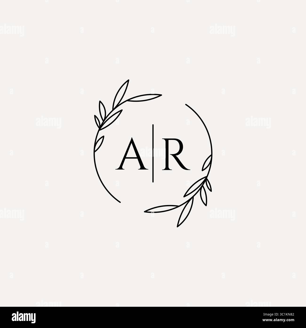 Letter AR wedding monogram logo design with simple natural circle leaf frame vector graphic Stock Vector