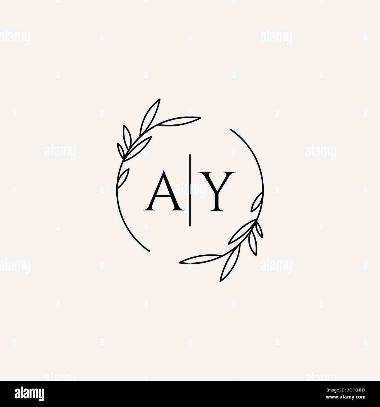 Letter AY wedding monogram logo design with simple natural circle leaf frame vector graphic Stock Vector
