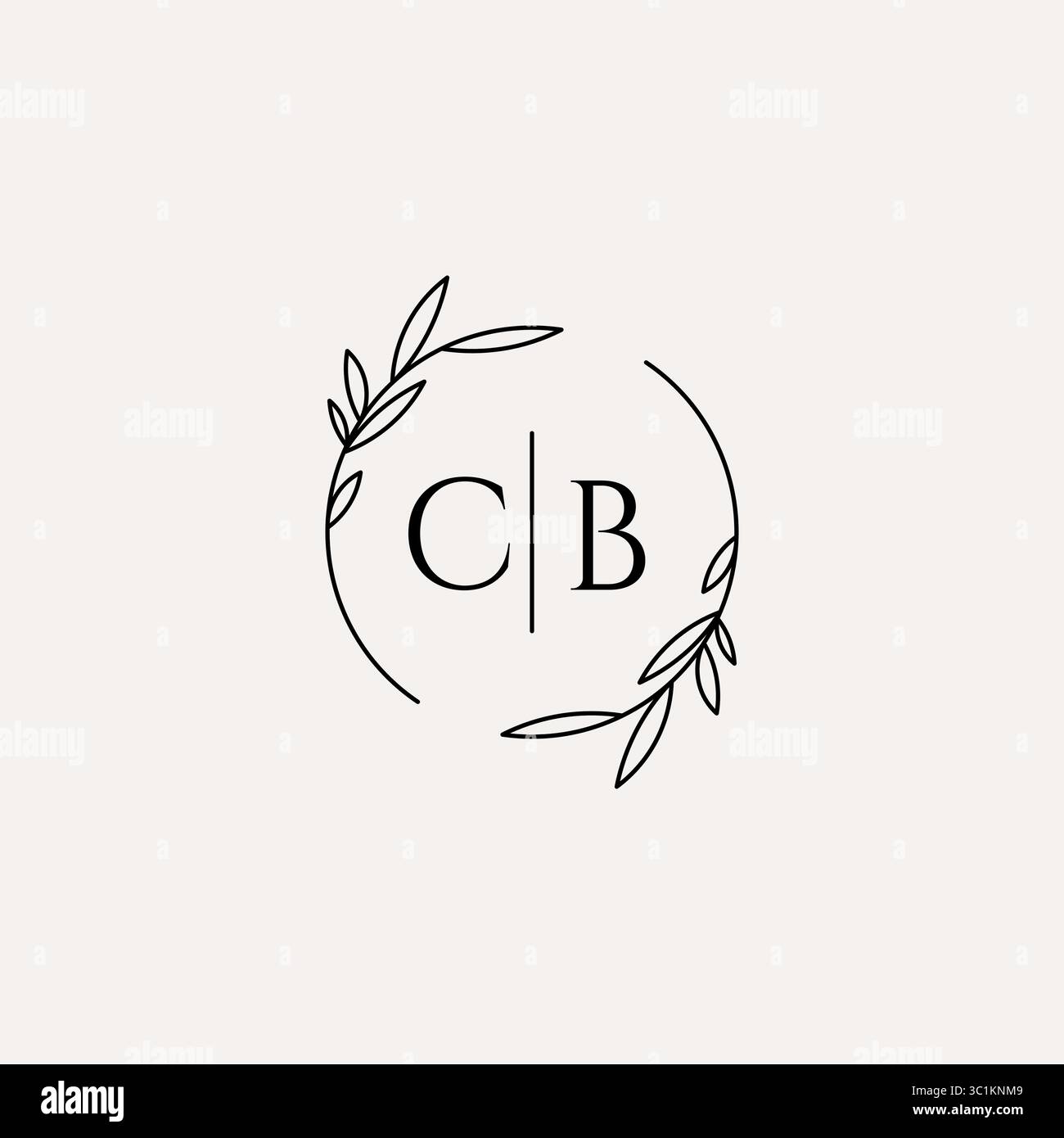 Letter CB wedding monogram logo design with simple natural circle leaf frame vector graphic Stock Vector