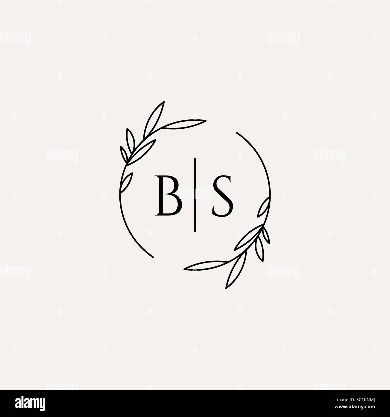 Letter BS wedding monogram logo design with simple natural circle leaf frame vector graphic Stock Vector
