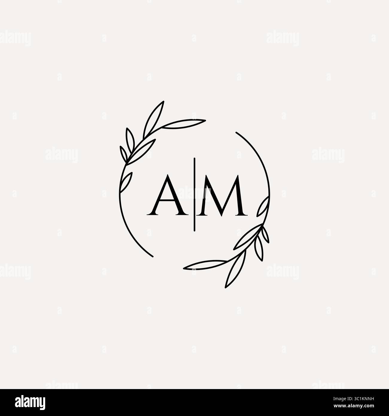 Letter AM wedding monogram logo design with simple natural circle leaf frame vector graphic Stock Vector