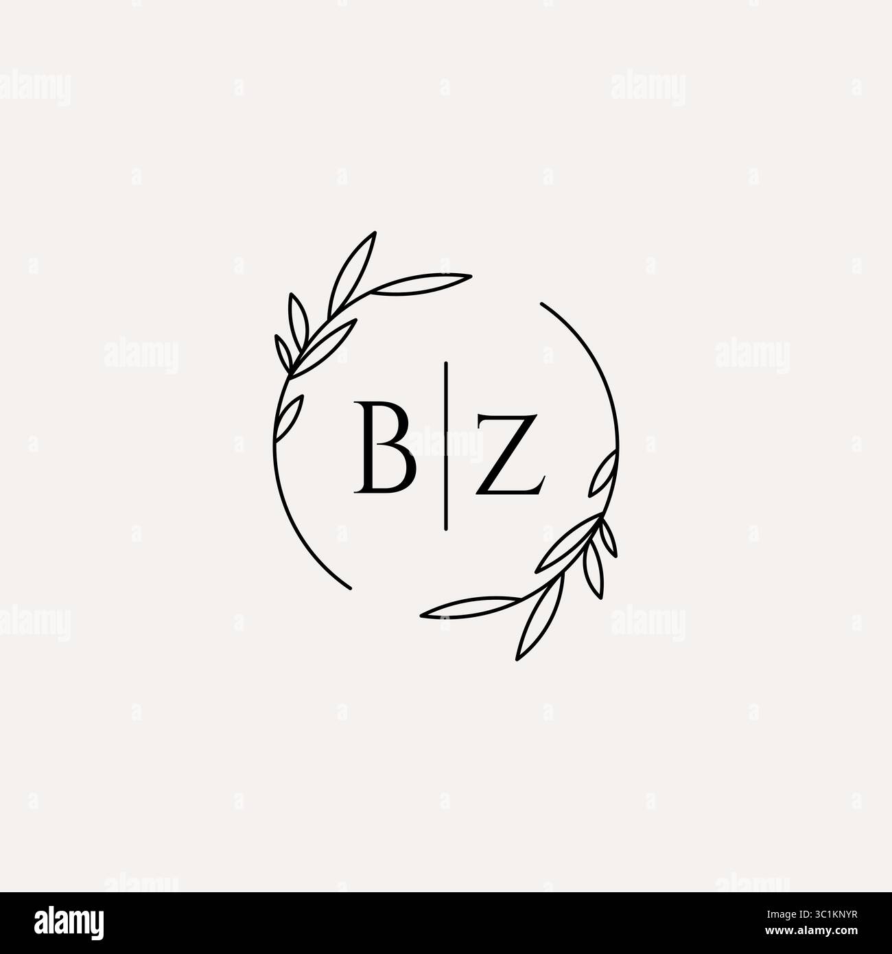 Letter BZ wedding monogram logo design with simple natural circle leaf frame vector graphic Stock Vector