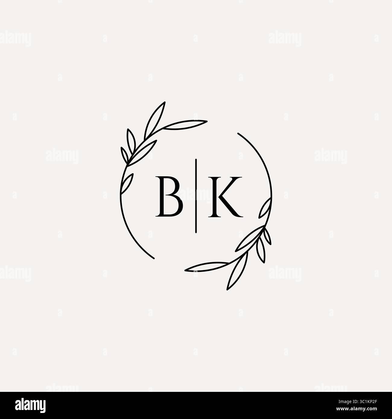 Letter BK wedding monogram logo design with simple natural circle leaf frame vector graphic Stock Vector