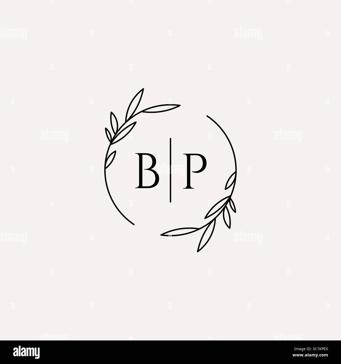 Letter BP wedding monogram logo design with simple natural circle leaf frame vector graphic Stock Vector