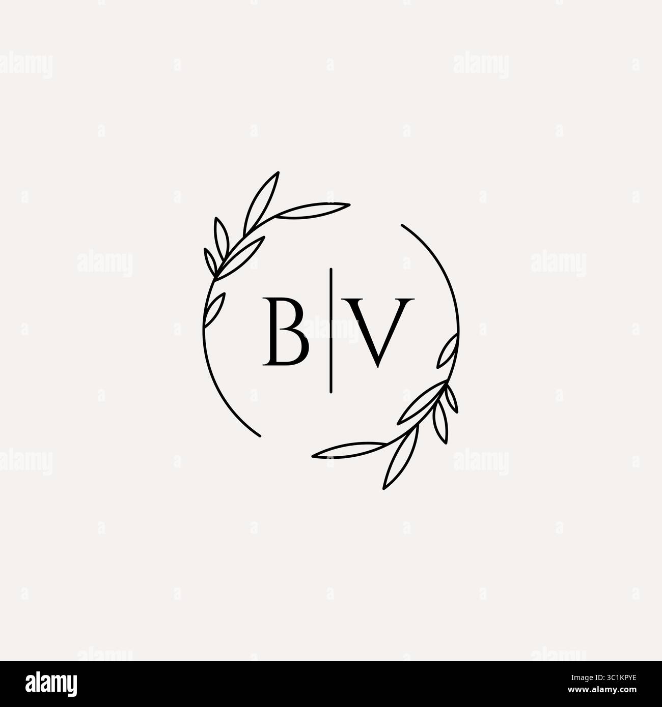 Letter BV wedding monogram logo design with simple natural circle leaf frame vector graphic Stock Vector
