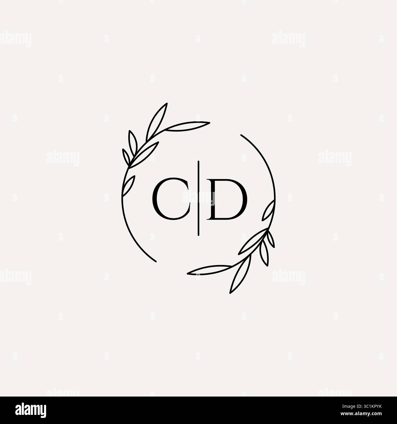 Letter CD wedding monogram logo design with simple natural circle leaf frame vector graphic Stock Vector