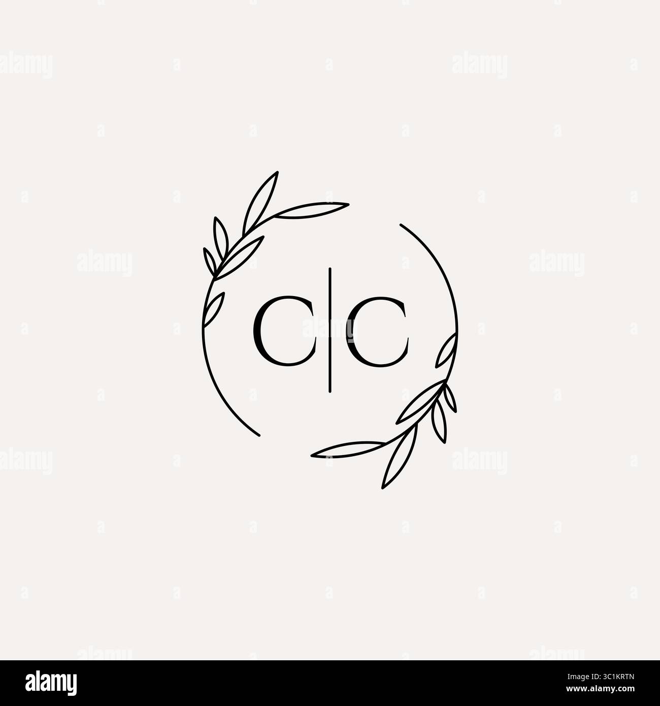 Letter CC wedding monogram logo design with simple natural circle leaf frame vector graphic Stock Vector