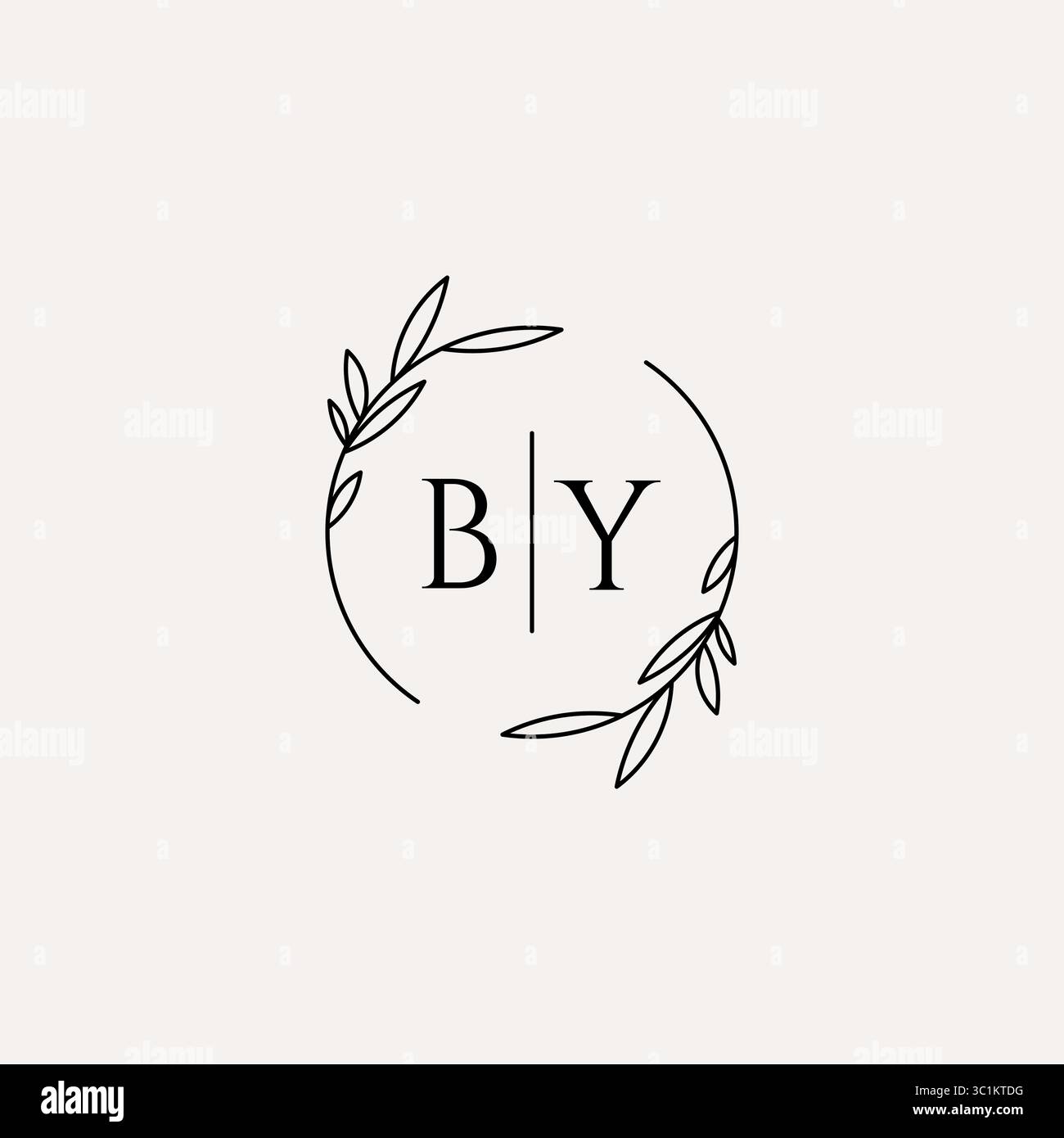 Letter BY wedding monogram logo design with simple natural circle leaf frame vector graphic Stock Vector