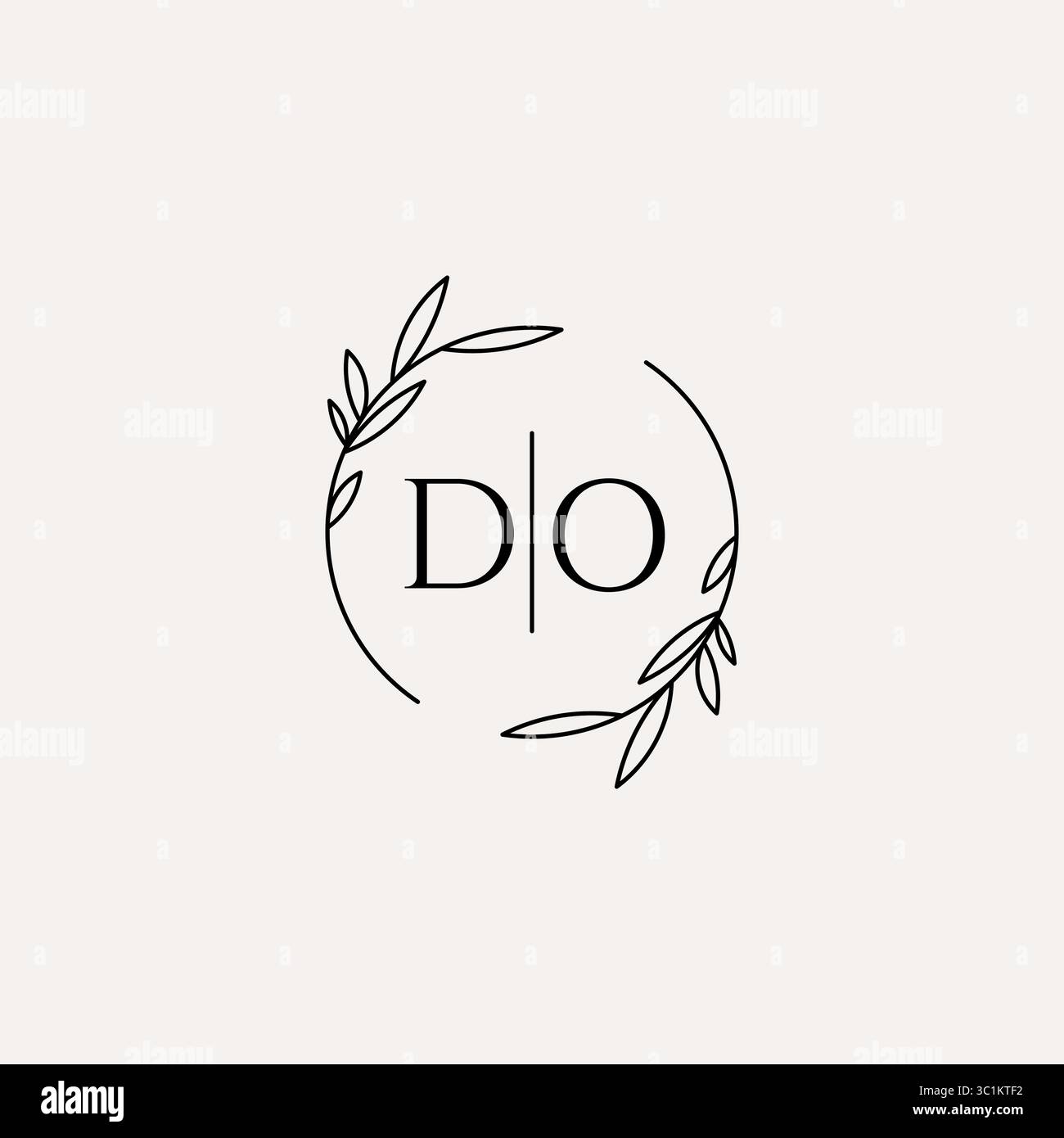 Letter DO wedding monogram logo design with simple natural circle leaf frame vector graphic Stock Vector