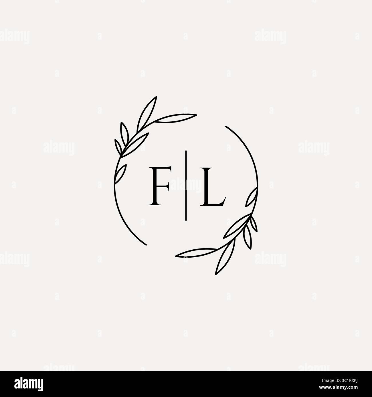 Letter FL wedding monogram logo design with simple natural circle leaf frame vector graphic Stock Vector