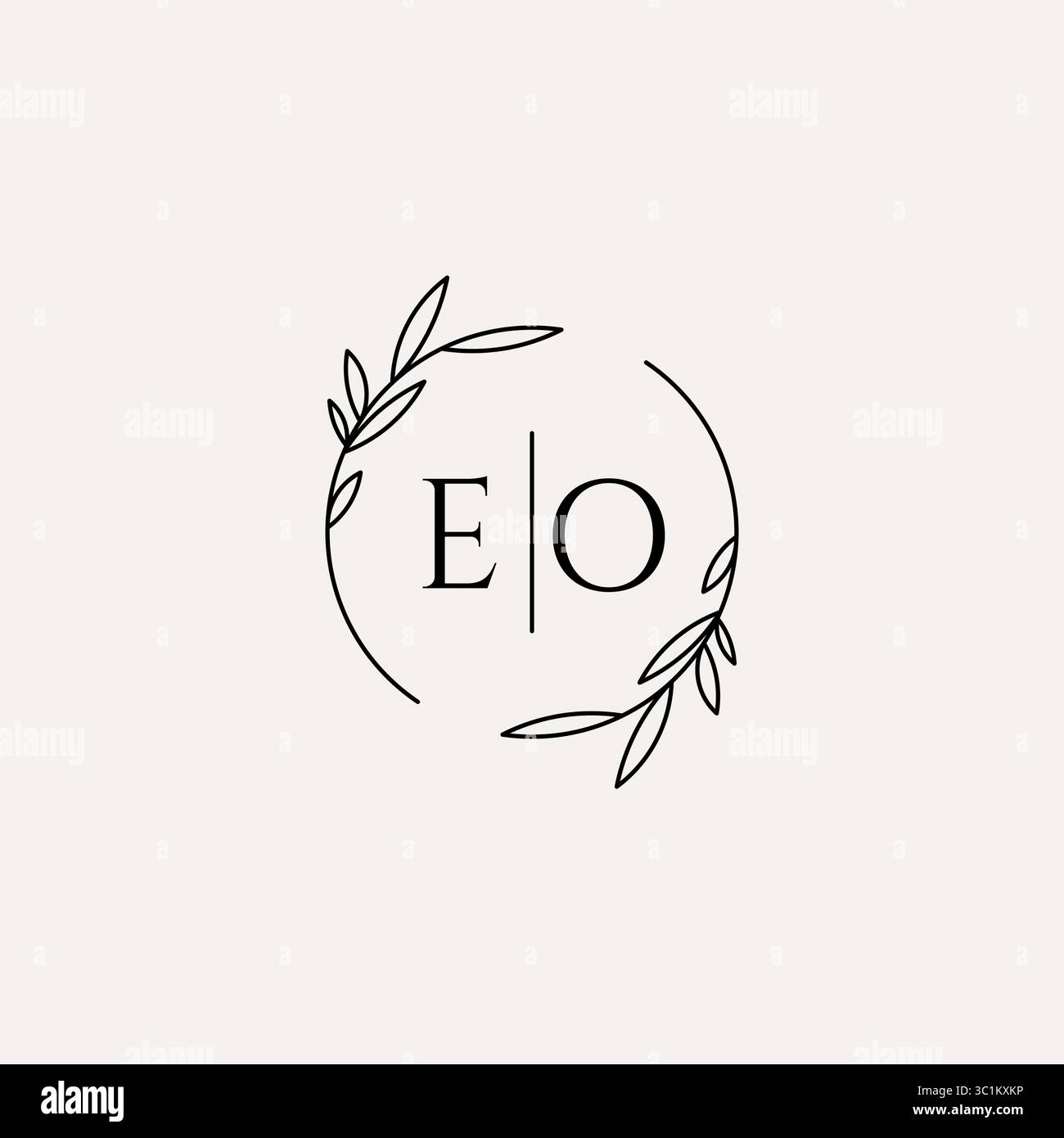 Letter EO wedding monogram logo design with simple natural circle leaf frame vector graphic Stock Vector