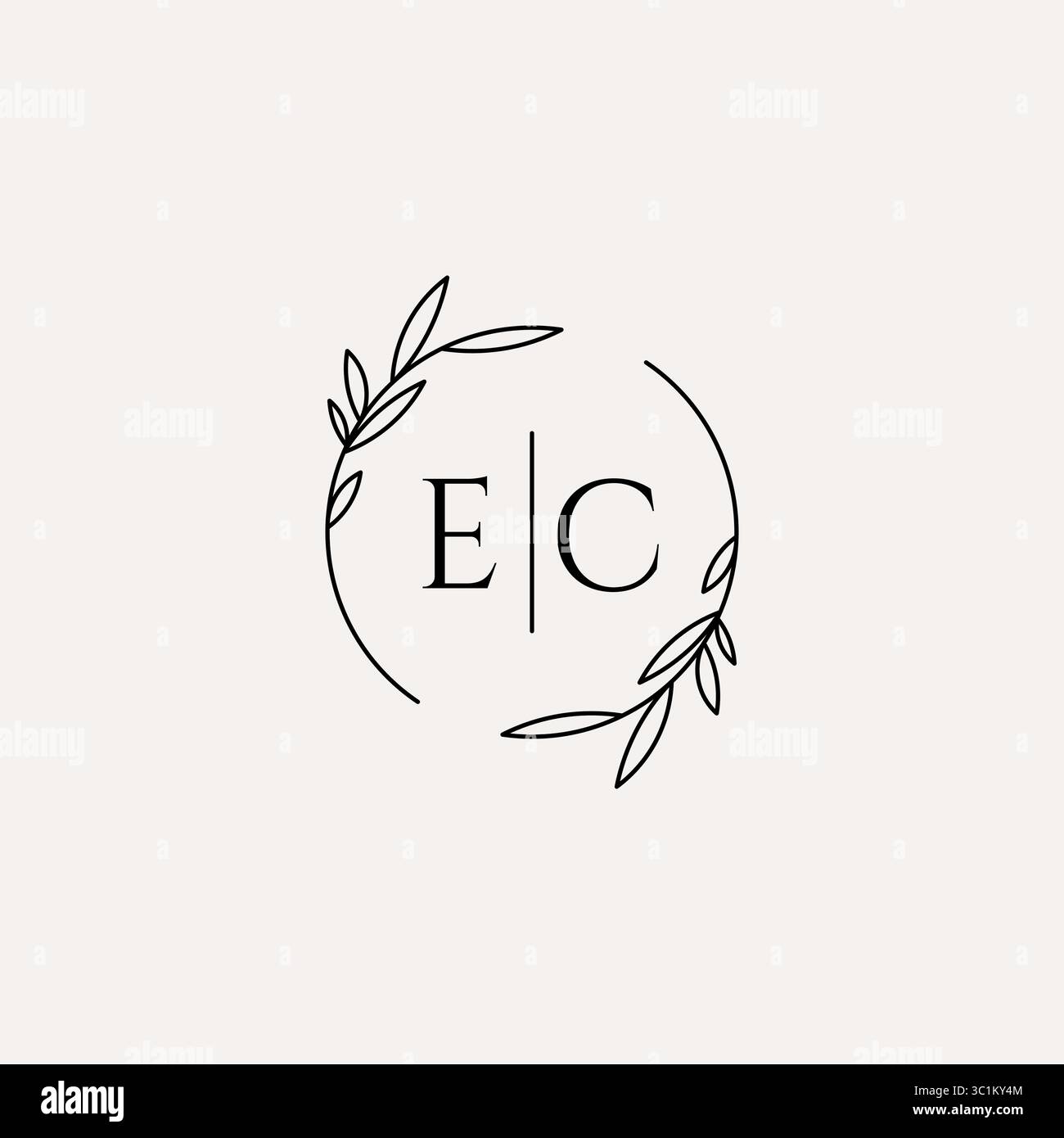 Letter EC wedding monogram logo design with simple natural circle leaf frame vector graphic Stock Vector