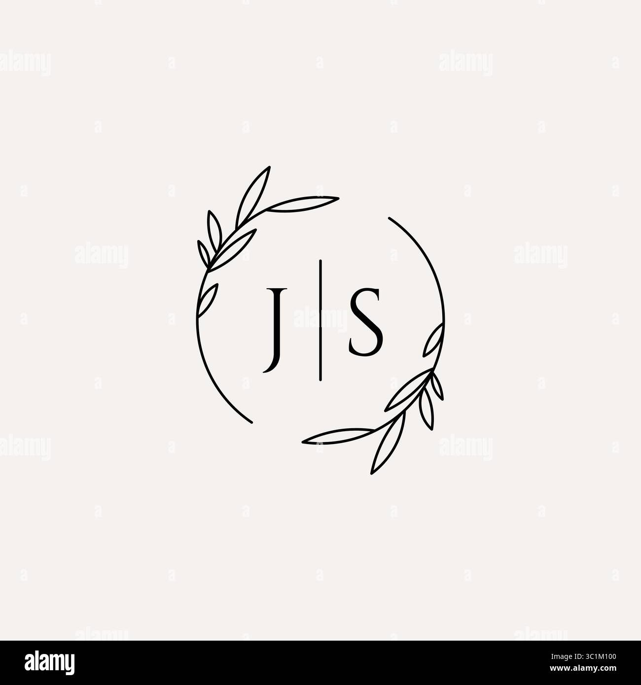 Letter JS wedding monogram logo design with simple natural circle leaf frame vector graphic Stock Vector