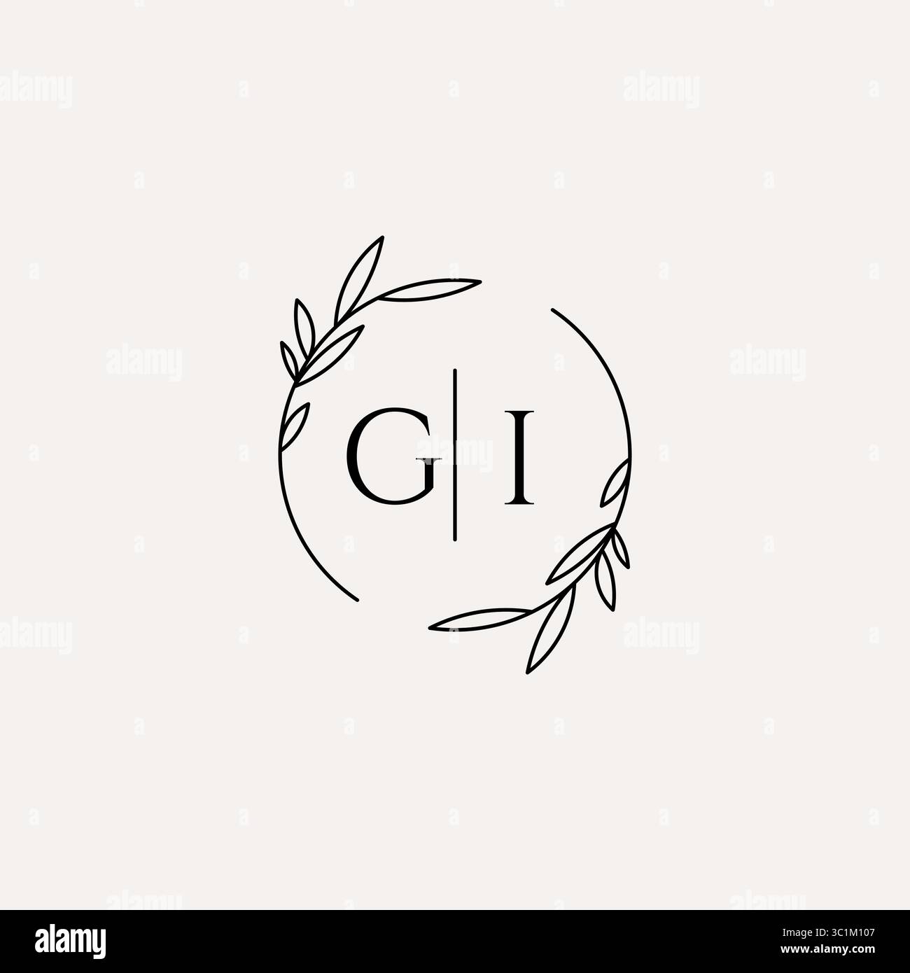 Letter GI wedding monogram logo design with simple natural circle leaf frame vector graphic Stock Vector