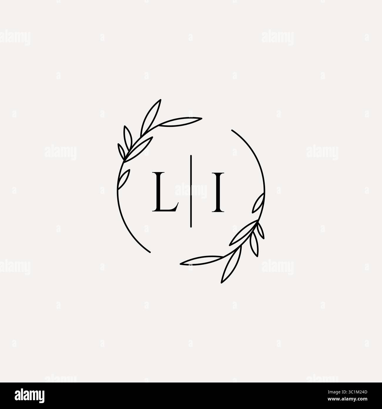 Letter LI wedding monogram logo design with simple natural circle leaf frame vector graphic Stock Vector