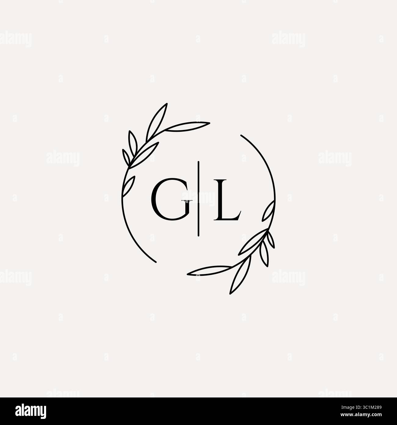 Letter GL wedding monogram logo design with simple natural circle leaf frame vector graphic Stock Vector