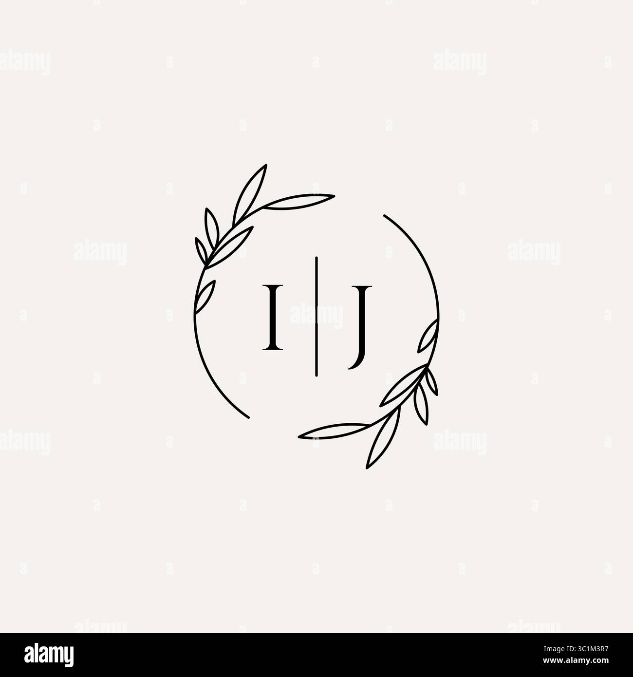 Letter IJ wedding monogram logo design with simple natural circle leaf frame vector graphic Stock Vector