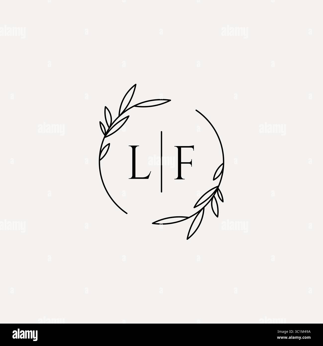 Letter LF wedding monogram logo design with simple natural circle leaf frame vector graphic Stock Vector