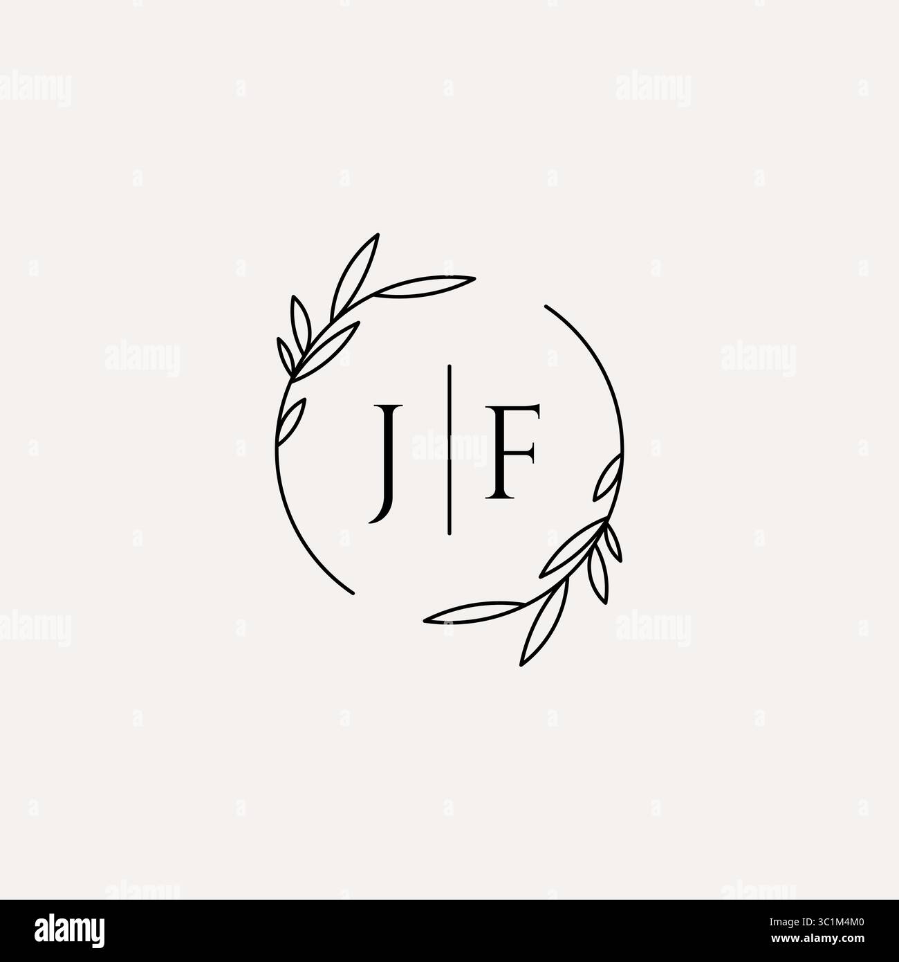 Letter JF wedding monogram logo design with simple natural circle leaf frame vector graphic Stock Vector