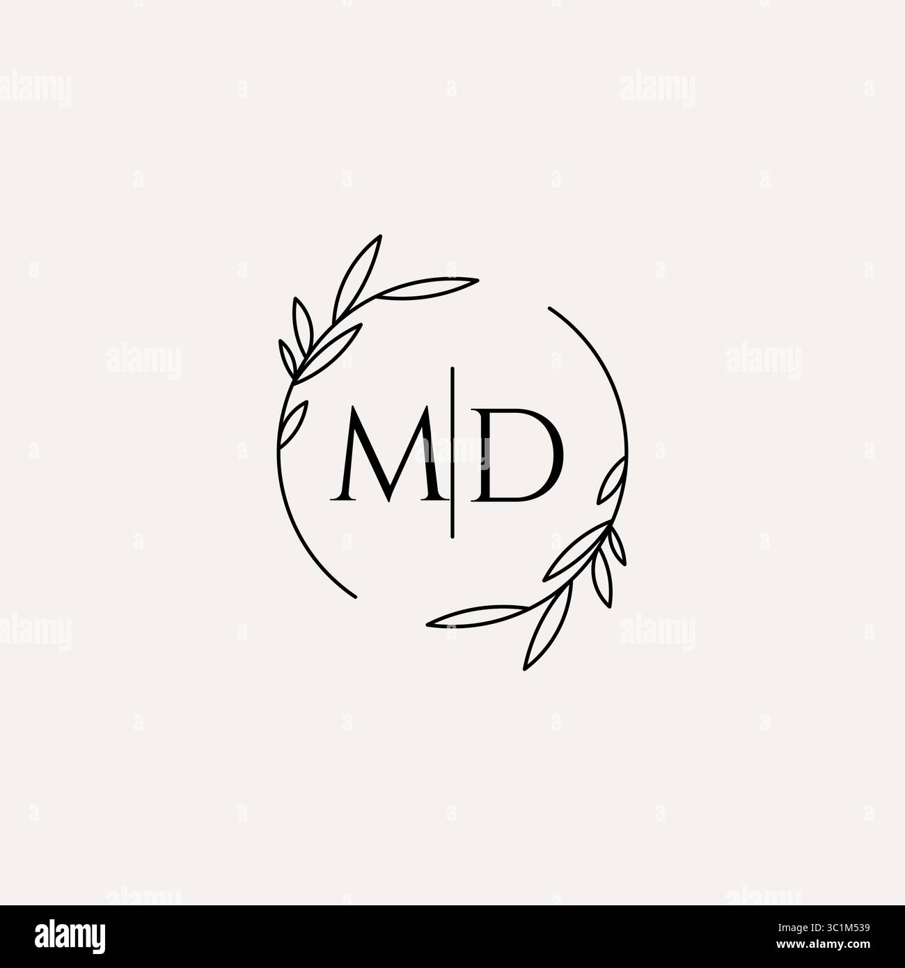 Letter MD wedding monogram logo design with simple natural circle leaf frame vector graphic Stock Vector